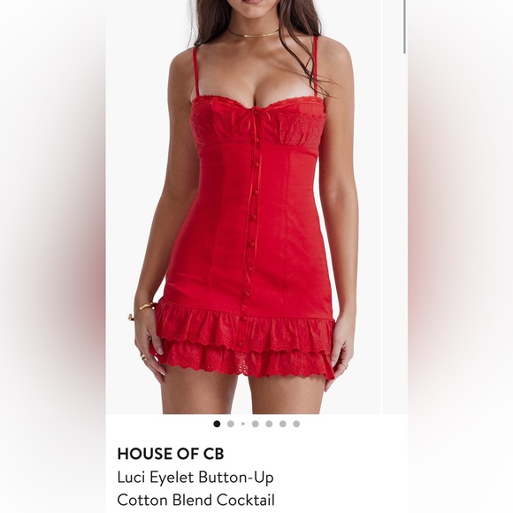 House of CB Dresses & Skirts - House of CB Red Button-Up Lace Chemise
